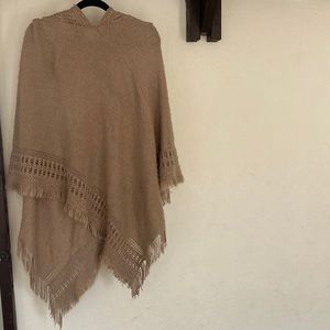 Light brown hooded boho poncho